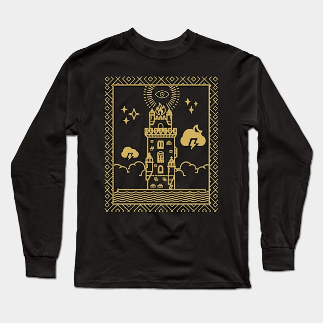 Tarot Card - The Tower - Gold Long Sleeve T-Shirt by ballhard